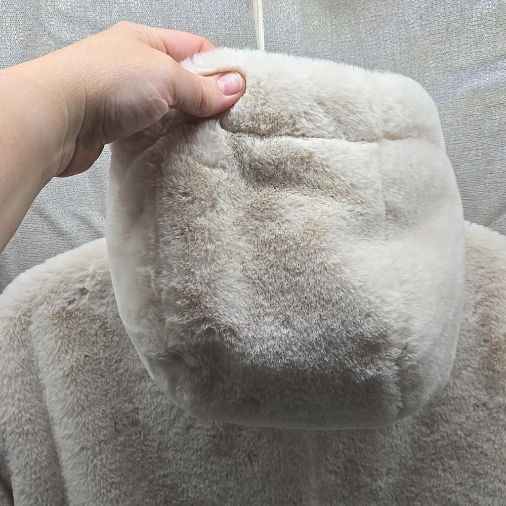 Cropped Hooded Jacket, Stoosh, Small, Faux Fur, Pockets, Elastic Waist, Zip Up